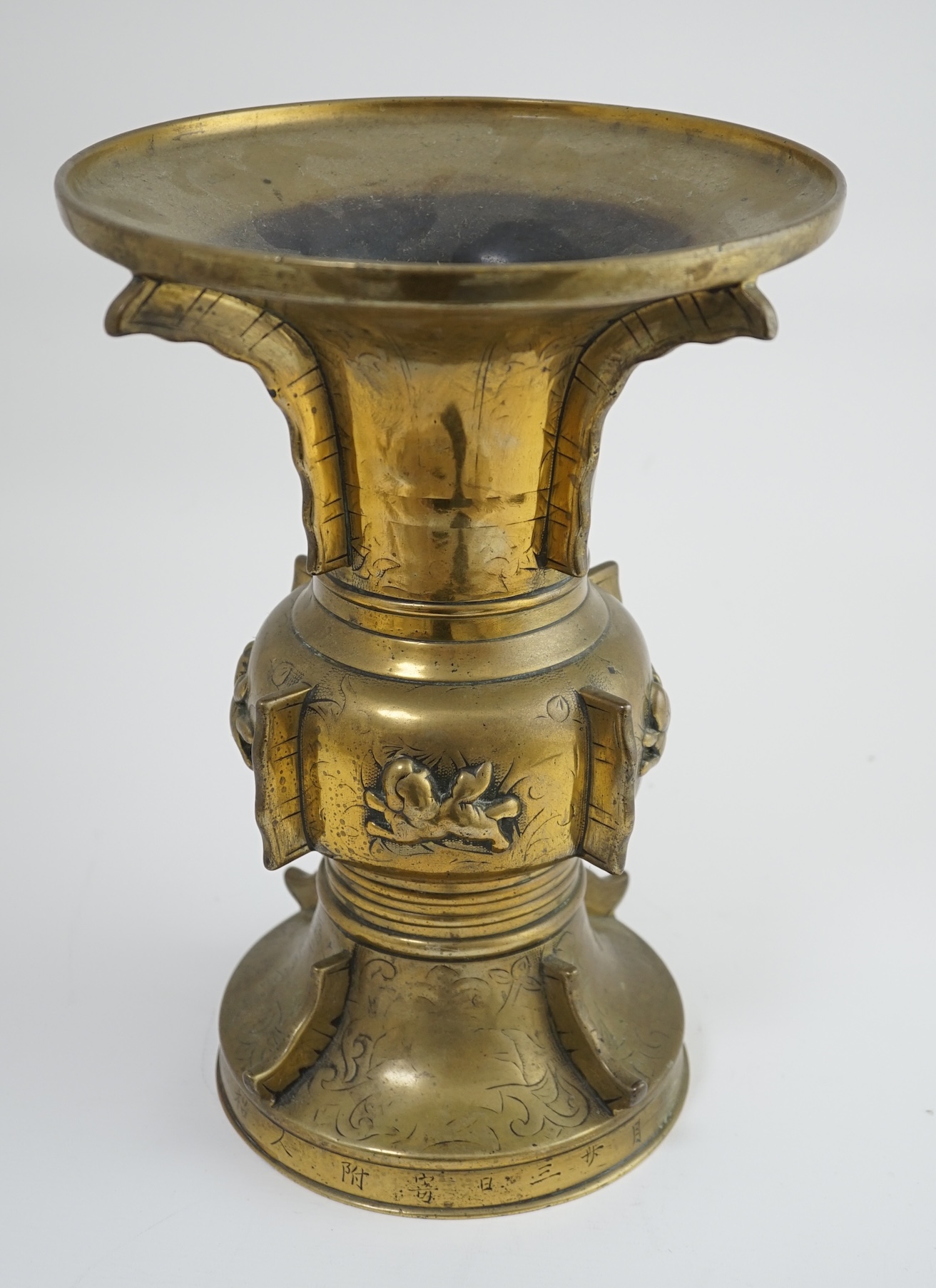 A Chinese inscribed archaistic bronze altar vase, gu, 19th century